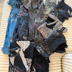 Affliction Women's Tops in Black, Blue, and Gray